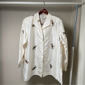 Harper Greer Vintage Silk Shirt with Dragonfly Embroidery NWT